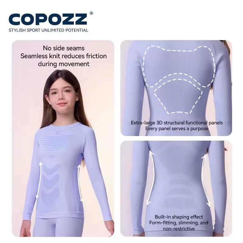 סט ביגוד תרמי לילדים COPOZZ - מנדף זיעה וללא תפרים לסקי וסנובורד