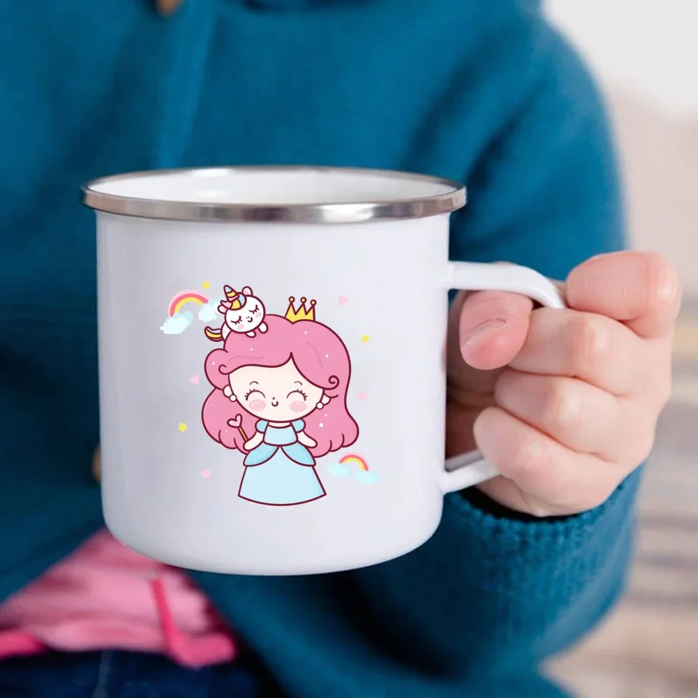 Cartoon Unicorn Printed Creative Mug Water Juice Drinks Milk Cup Enamel Mugs Handle Drinkware Kids Birthday Children\'s Day Gift