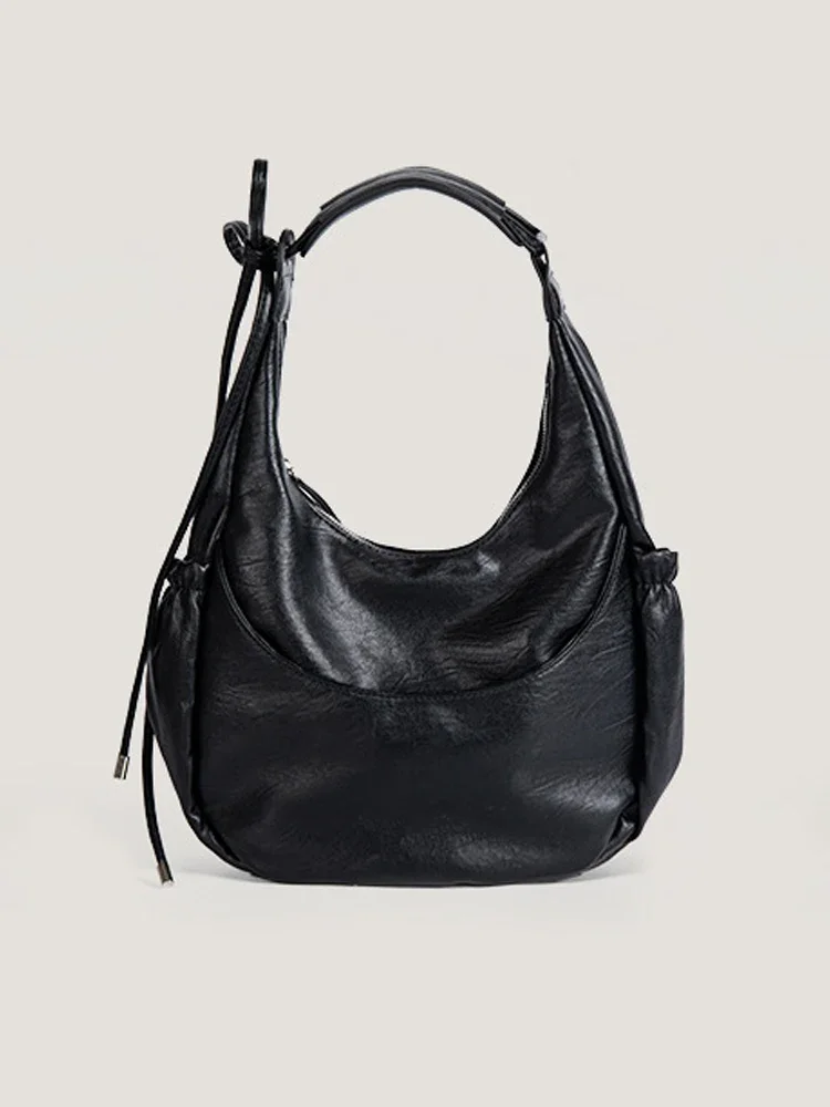 

Korean Black eather Tote Armpit Bag for Women 2025New High-end Versatile Shoulder Dumpling Bag Lady Fashion Handbags