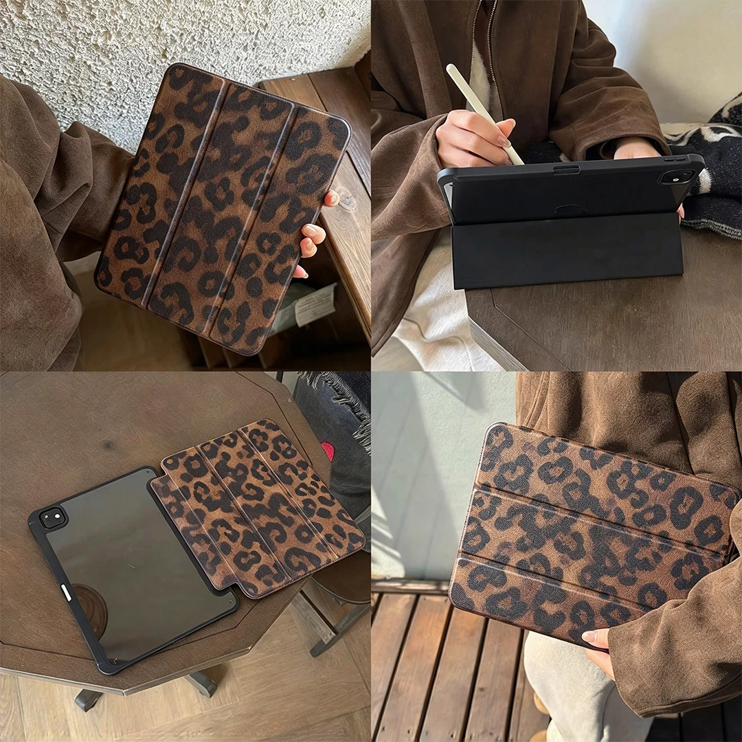 Ins Niche Leopard Print Mirror Cover For iPad Pro 3 11th M5 M4 12.9 A16 10 8 7 9th 10th Air 11 M2 M3 Mini Y2K Tablet Case