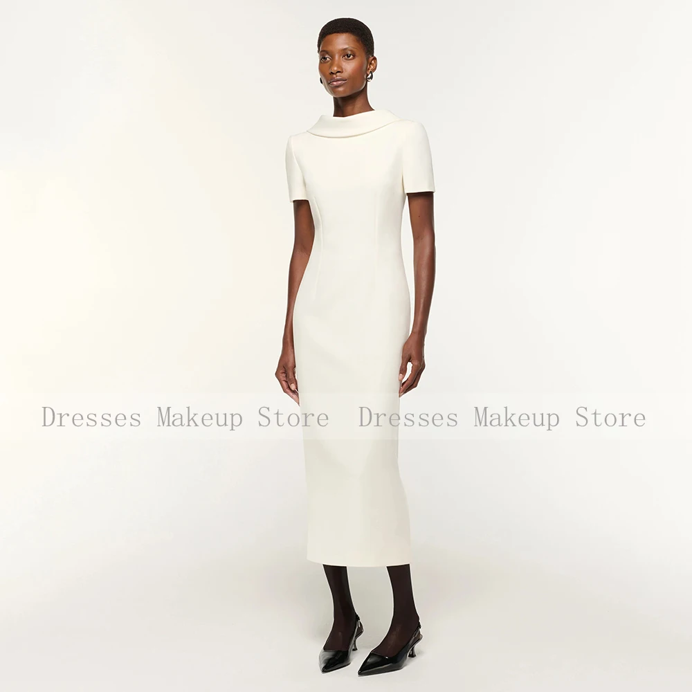 Customized Midi Cocktail Dress Column Short Sleeves Tea Length Cocktail Gowns for Women O Neck Simple Formal Party Dresses 2026 image 3
