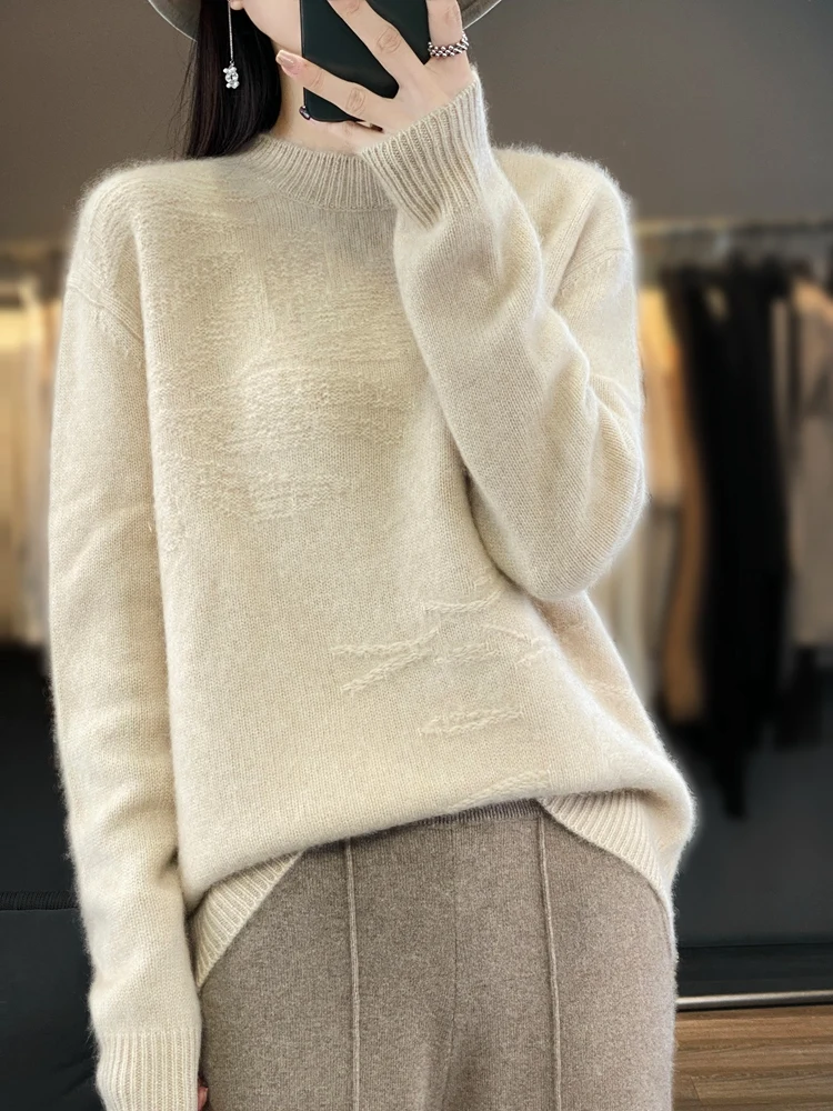 New Fashion Autumn Winter 100% Merino Wool  Sweater Thick Cashmere Pullover Women O-neck Casual  Knitwear Female Clothing Tops