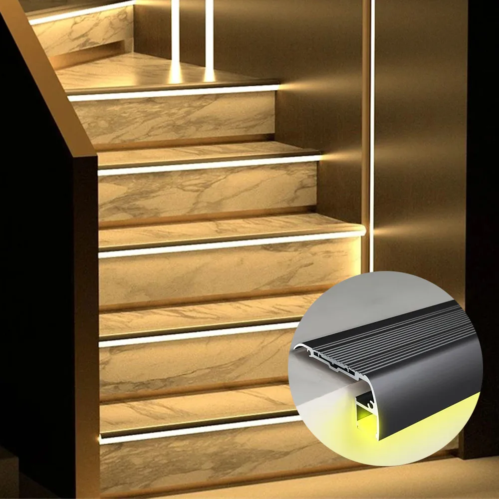 Anti-Slip Stair LED Aluminum Profile Safety Backlight Step Channel Cover Edge Protector Deck Hard Bar Strip Light
