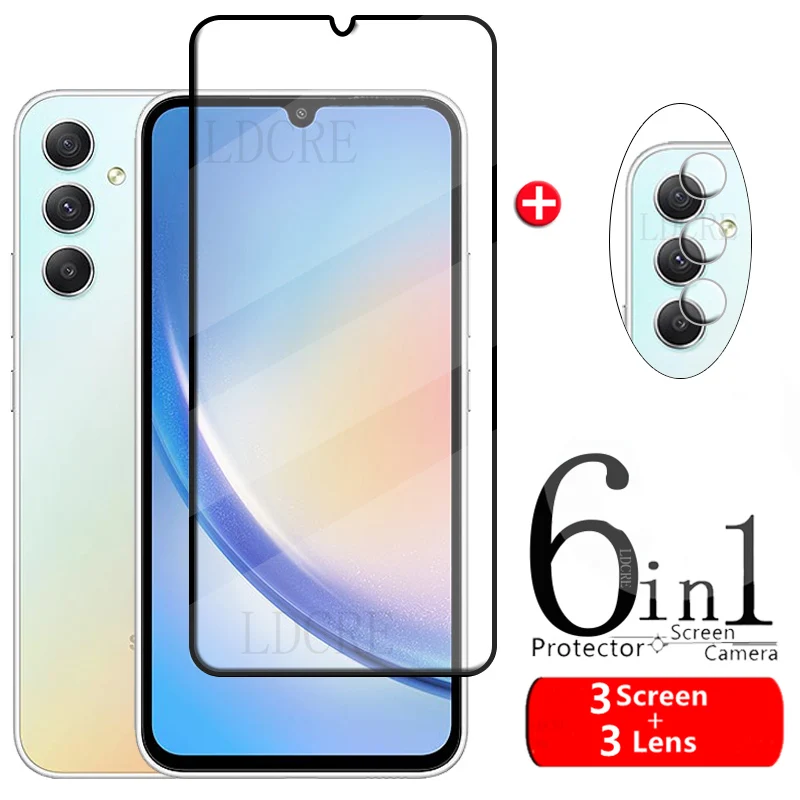 

4-in-1 For Samsung A34 5G Glass For Samsung A34 Glass Full Glue Cover Screen Protector For Samsung Galaxy A 34 A34 5G Lens Glass