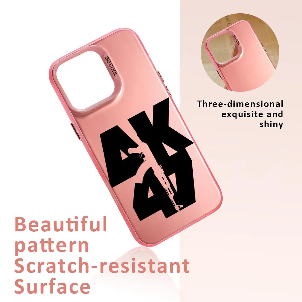 Etui na telefon iPhone 17 16 15 14 13 12 11 Pro Max z motywem karabinu AK-47, kolorowe, matowe, laserowe, aurora, odporne na wstrząsy.