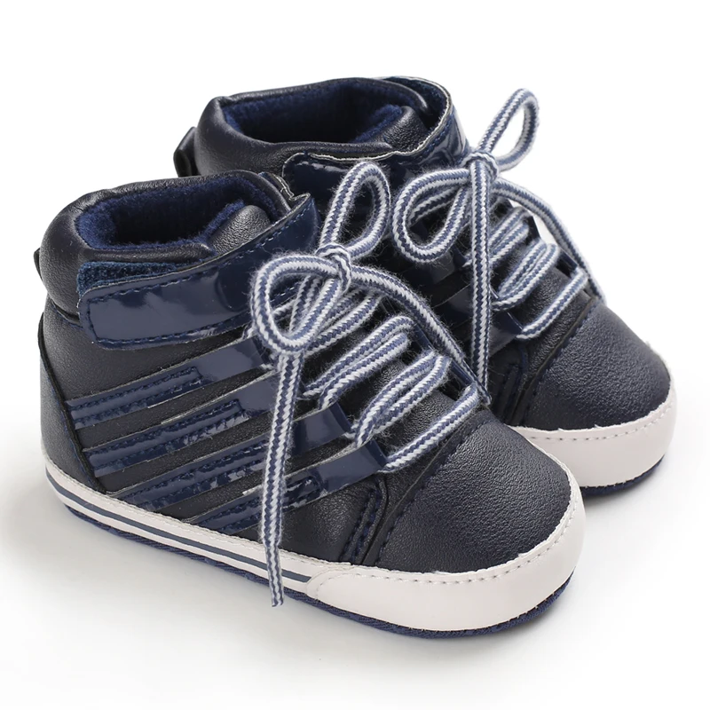 Zapatos Deportivos casuales versátiles con cordones para niños de 0 a 18 meses de edad, zapatos de protección de pies para caminar, moda negra