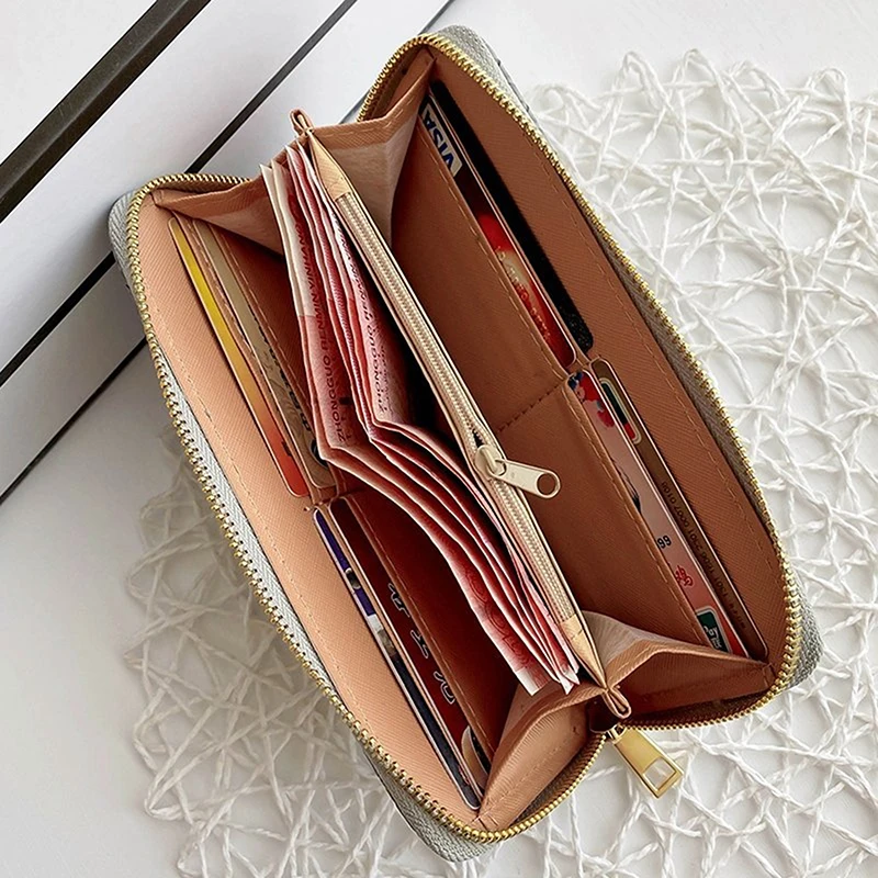 Long Wallets Women Zipper Purse and Wallet New Fashion PU Leather Ladies Dinner Mobile Phone Bags Card Package Black