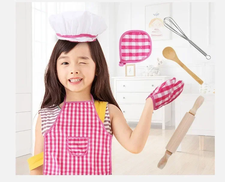 Ensemble de jouets de cuisine simulés pour enfants, tablier, chapeau de chef, outils de cuisson, articles de cuisine, maison de jeu, jouet coule, cadeau d'anniversaire pour bébé, 11 pièces par ensemble