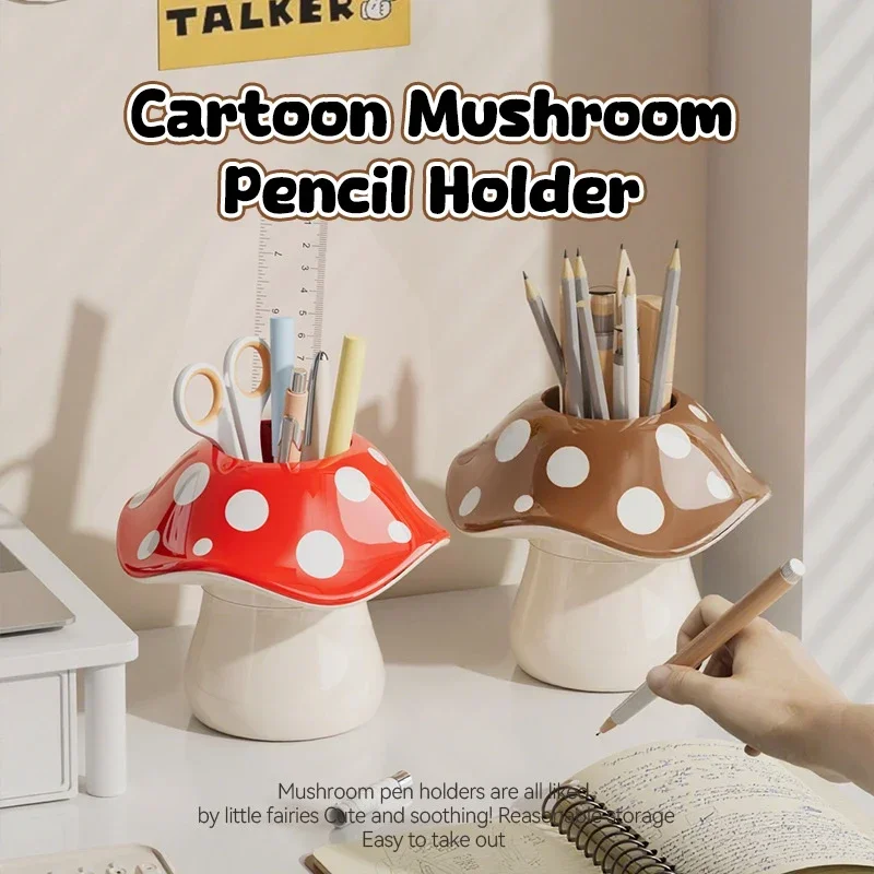 

Polka Dot Mushroom Storage Box Student Dormitory Desk Stationery Sundries Pen Holder Bathroom Makeup Brush Storage Box