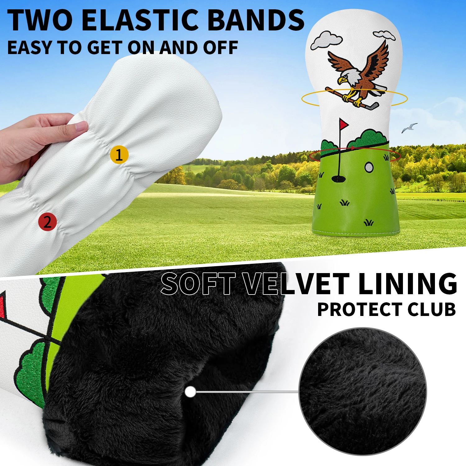 Golfschlägerhülle mit Adlermuster, stilvolle und langlebige Kopfbedeckung, Golfzubehör, Wolkengras-Design, Schlägerschutzhülle