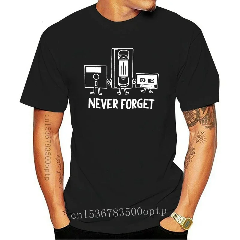 New Retro 1980s 1990s Never Forget Media Floppy Disk VHS Cassette Tape  T Shirt M