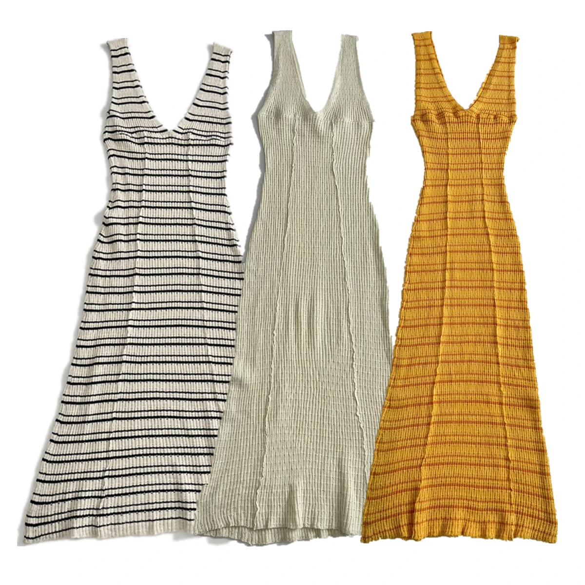 

Dave&Di French Country Lazy Knitted Sleeveless Dress Minimalist Retro Striped Summer Slim Vest Dress Women Party Dress