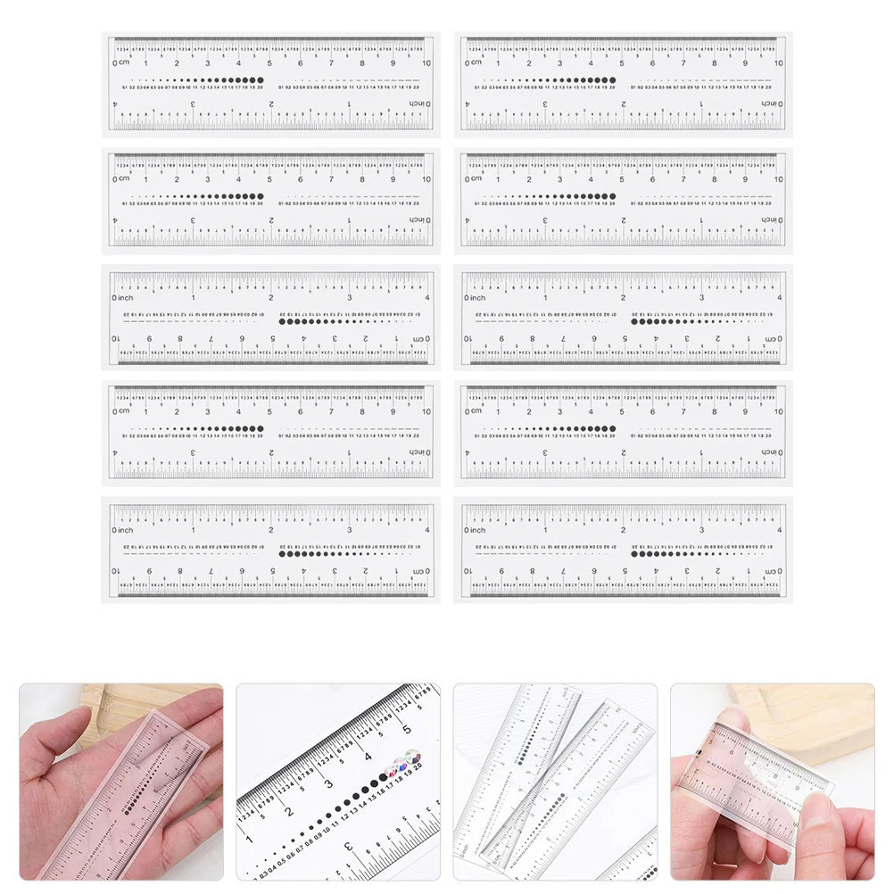 10 Pcs Nail Transparent Soft Ruler Kids Rulers Scale Manicure Plastic Measuring Office Child