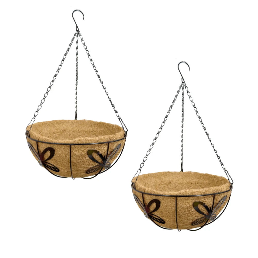 Hanging Basket for Plants 2 Pack Featuring Metal Construction and Coco Fiber for liner for Functional and Sustainable Use