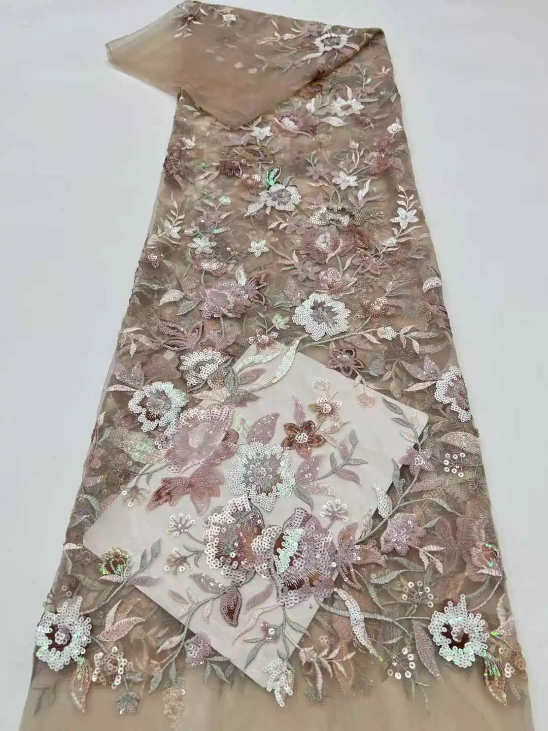 

5Yards African Bridal Lace Fabric Luxury Sequins Embroidery High Quality French Tulle for Wedding Groom Nigerian Style