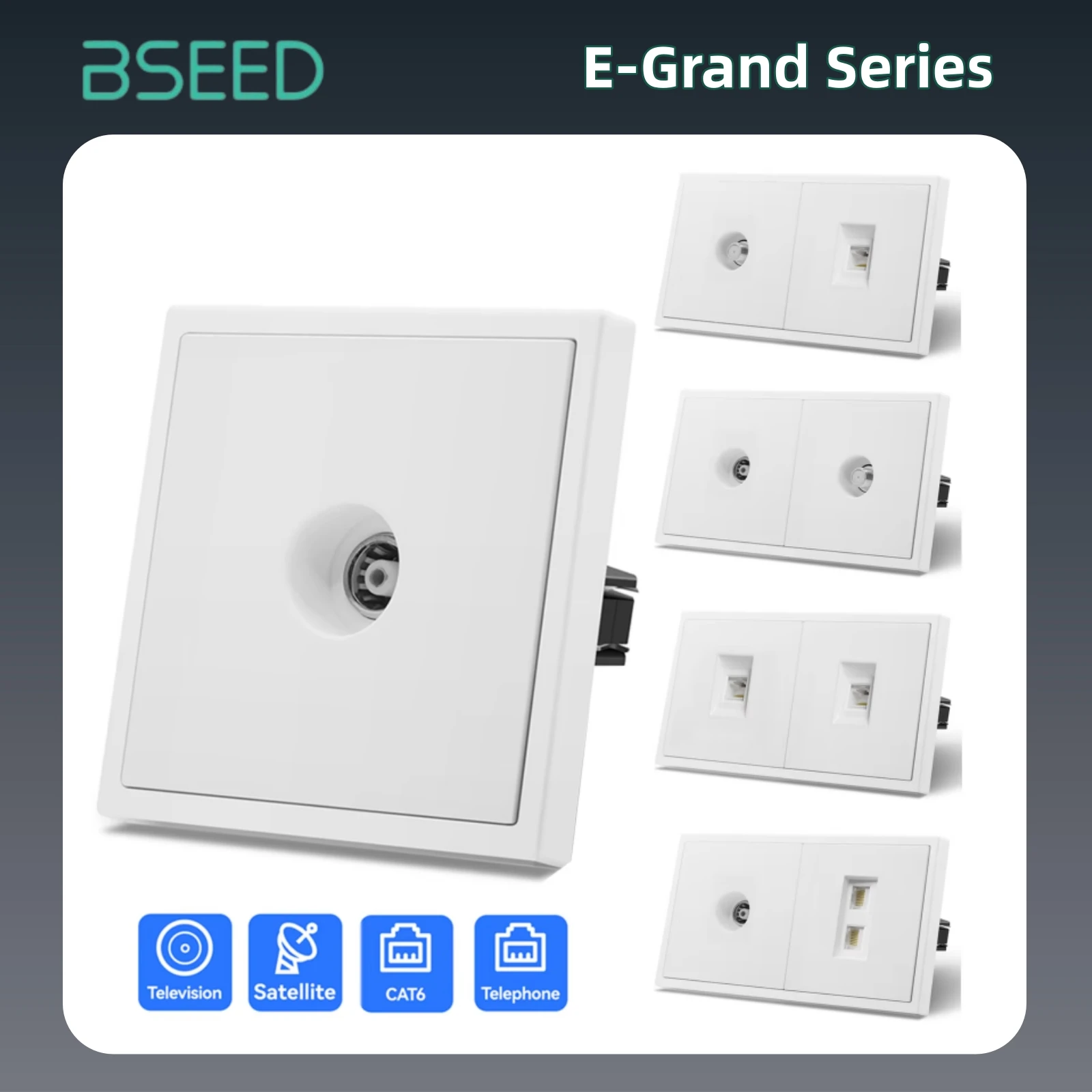 BSEED TV/ST/TL/CAT6 Mechanical Wall Sockets RJ45 Internet Computer Satellite Telephone Sockets EU Standard Plastic Socket