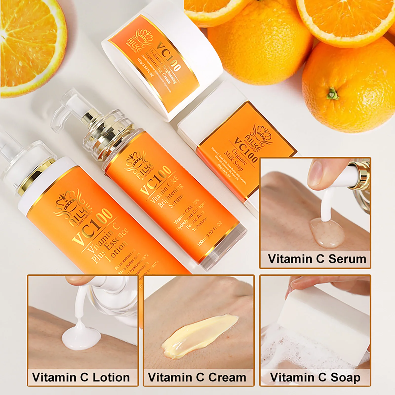 AILKE Lighten Skin Care Set, With Vitamin C, Rose Oil, Reduce Dark Spot, Moisturizing, Anti-Aging, Brighten Complexion, Firming