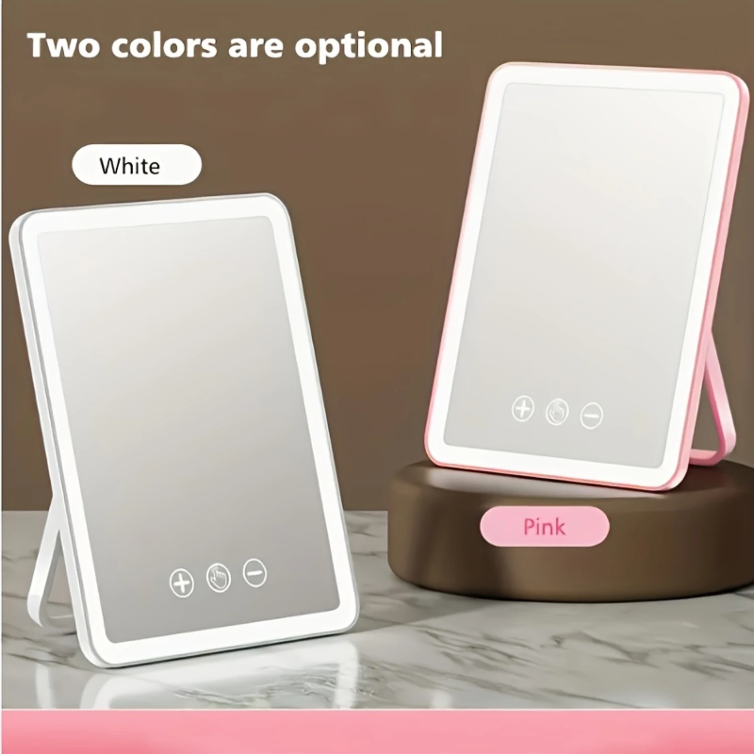 Portable Vanity Beauty Mirror with Three-color Light Dimming, Handheld Makeup Mirror and Bracket for Desktop, Dormitory Cosmetic