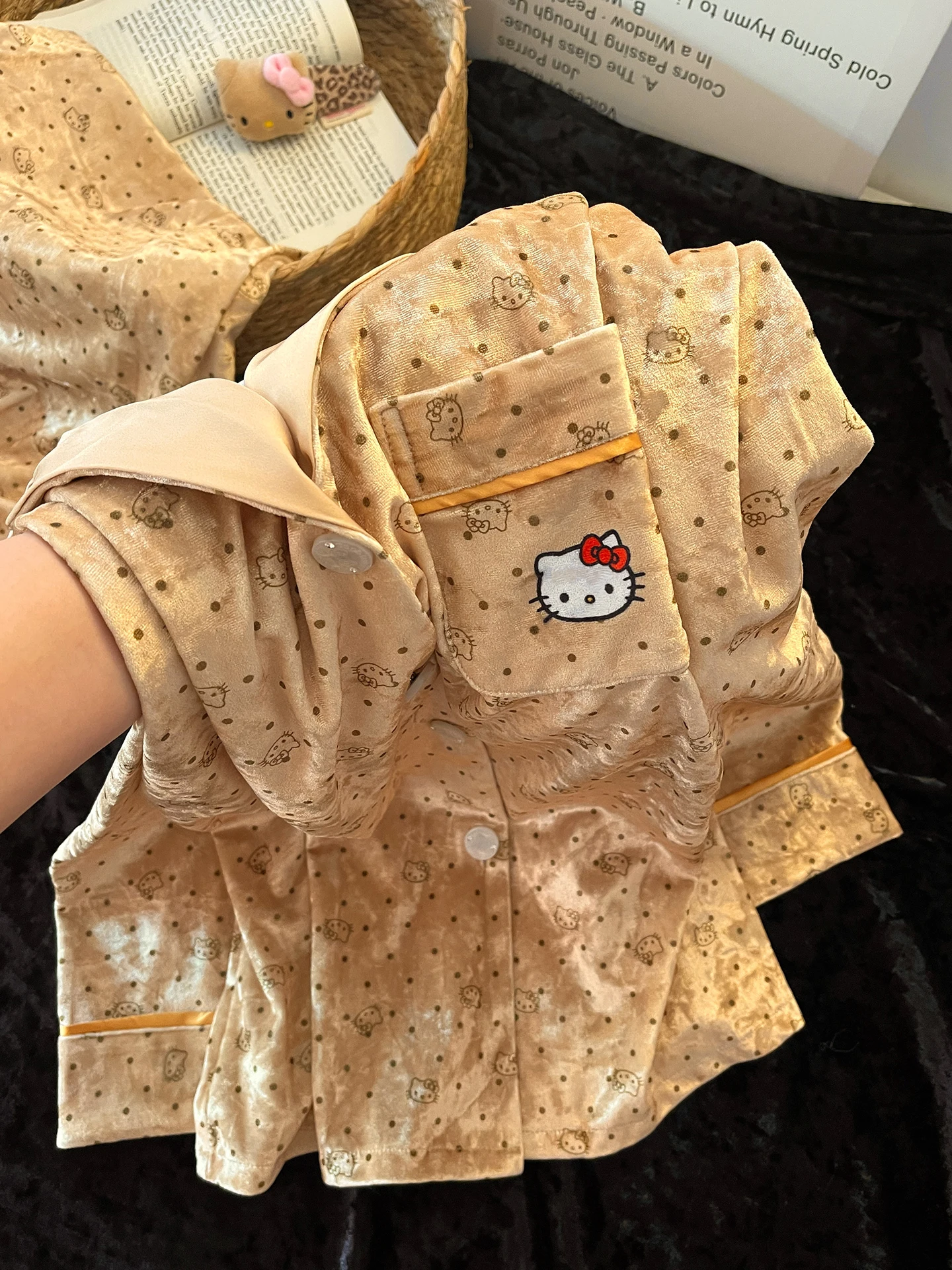 

Kawaii Sanrio Hello Kitty Sleepwear Women's Autumn Winter Long Sleeves Long Pants Warm Home Clothes Two Piece Set Girl Gift Toys