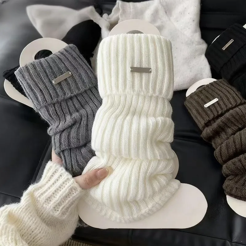 Wool Leg Covers for Women, Metal Tag Socks for Women, Japanese Autumn and Winter Styles, Thick and Warm Stacking Socks for Women