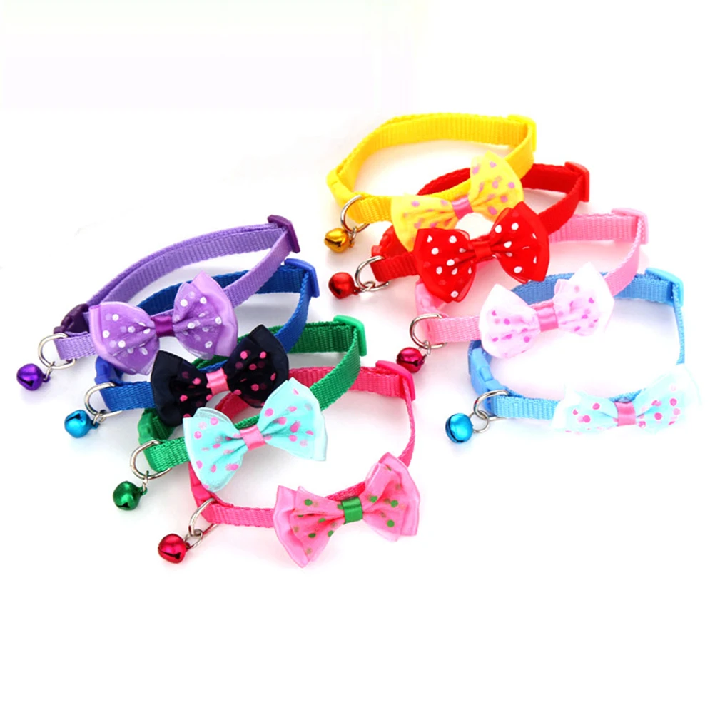 

8PCS Soft Fabric Bowknot Cat Collar With Bell Pet Accessory Fashion Neck Ring For Kittens And Puppies