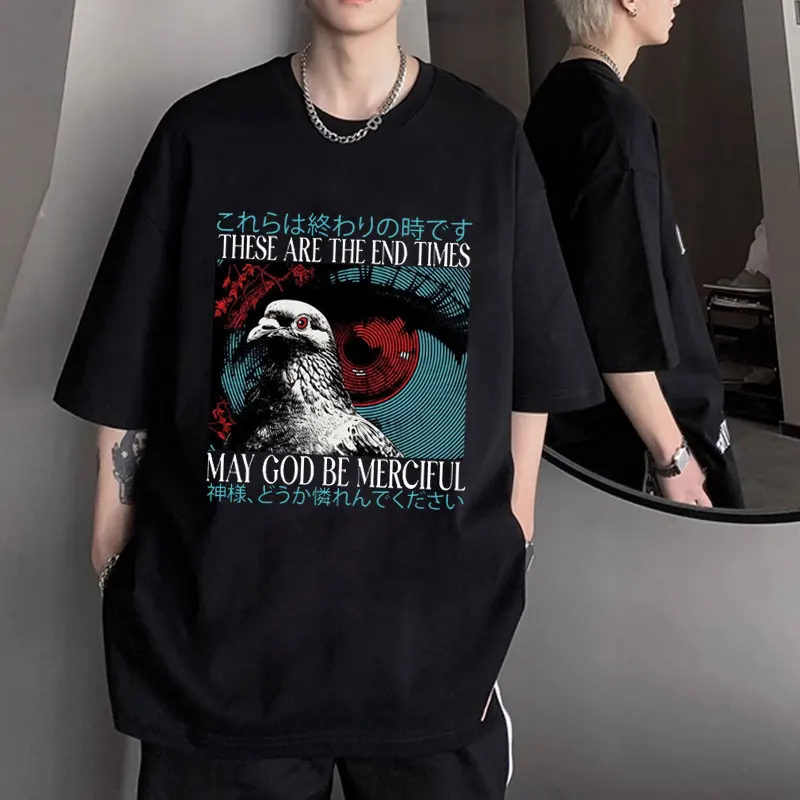 End Times Pigeon T Shirt Men Women City Pigeon BLue Japanese Weird Funny T-shirt Fashion Casual Oversized Tee Shirts Tops Male