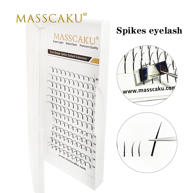 MASSCAKU sell fish tail lashes extension wispy spikes eyelash extensions supplies premade russian volume fans cluster wholesale