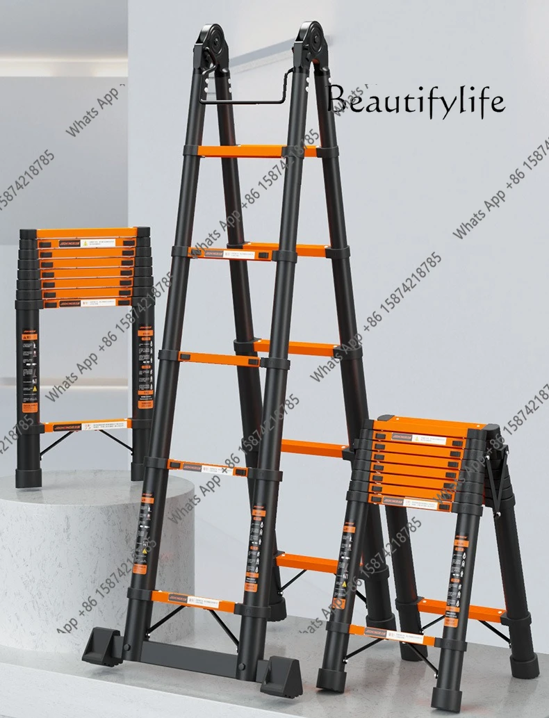J Thickened Carbon Steel Telescopic Ladder Household Multifunctional Herringbone Ladder Bamboo Ladder Lifting And Folding Projec