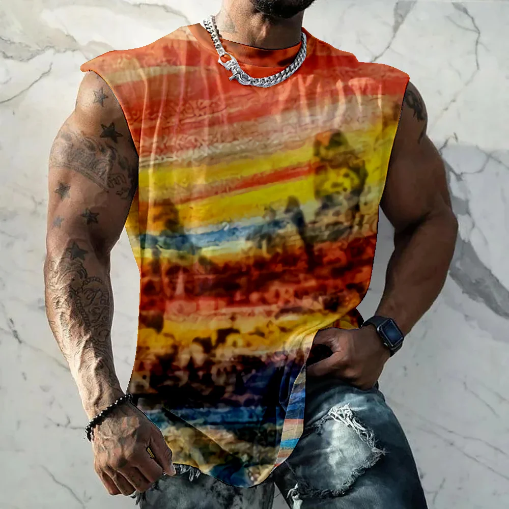 

Men's Tank Top Color Oil Painting Sleeveless Shirts Summer Comfortable Loose Man Casual Fitness Vest Quick drying