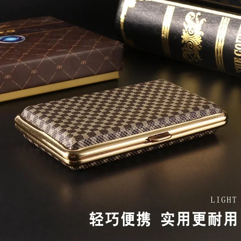 1PCS Antique Bronze Pu Leather Cigarette Case Capacity Flip Open Traveling Portable Metal Cigarette Container Box Holder