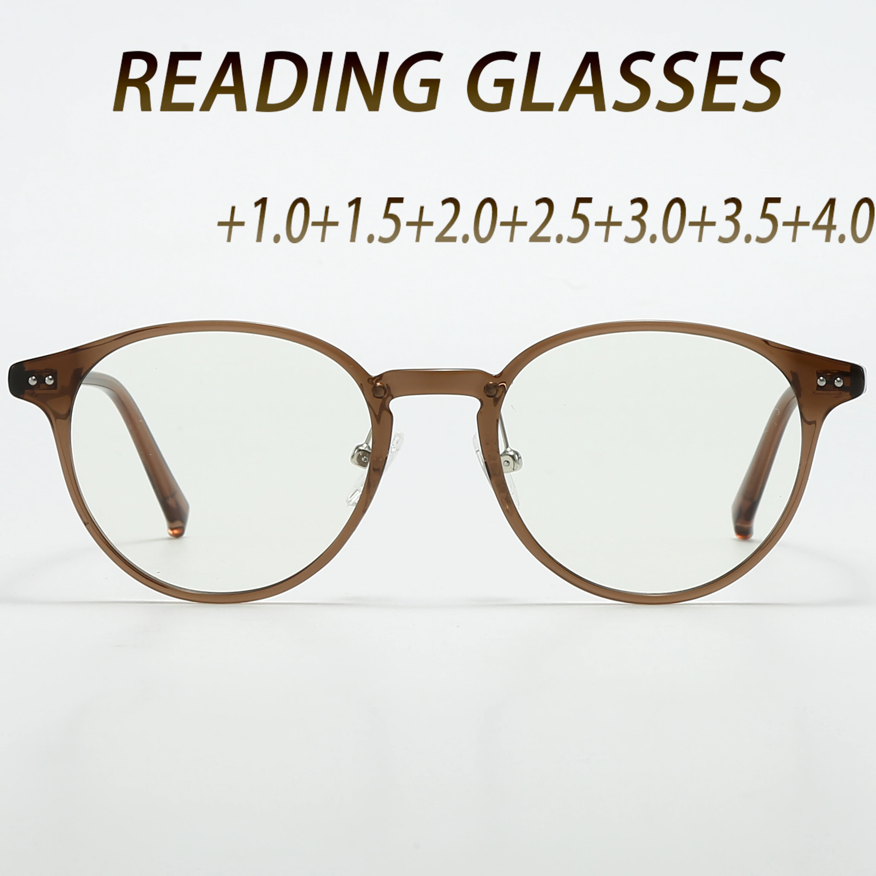 Fytoo Ultra Light Round Frame Tea Colored Reading Glasses Anti Fatigue,Blue Light Blocking.Essential for Daily Leisure Office Us