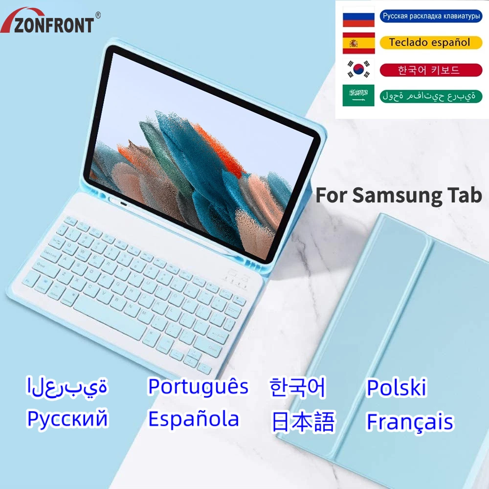 ZONFRONT Keyboard Case for Samsung Galaxy Tab A8 10.5 Inch 2022 (SM-X200/X205/X207) Detachable Wireless Bluetooth Funda Español