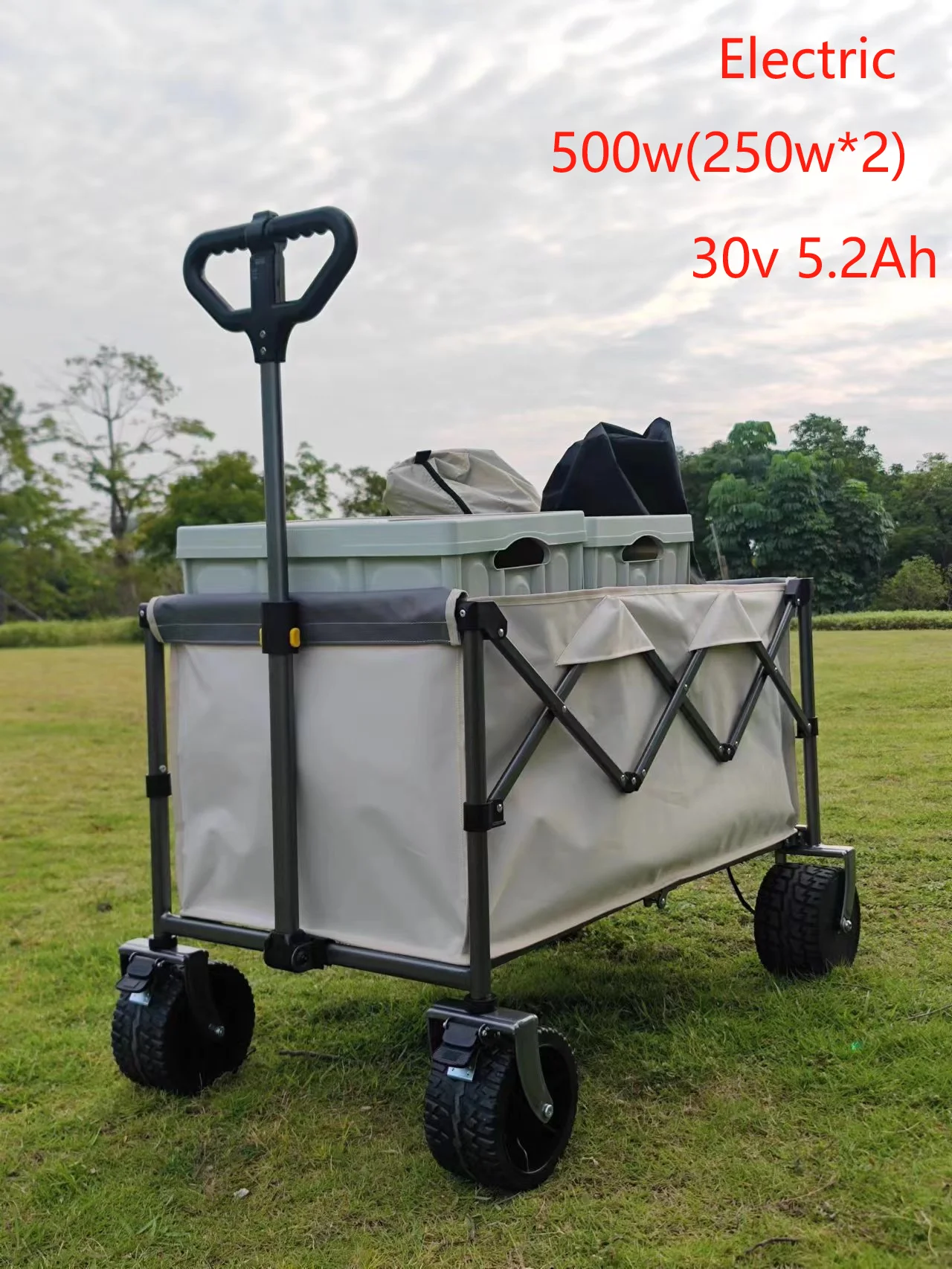 2024 New Design Electric Folding Camping Wagon Cart Outdoor Picnic Beach Camping Wagon Trolley Garden Trail Cart Wagon