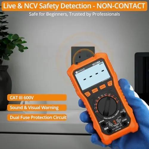 Multímetro Digital TRMS Neoteck de 6000 Lecturas - Rango Automático, NCV, Temperatura, Capacitancia, Diodo, Continuidad - Naranja