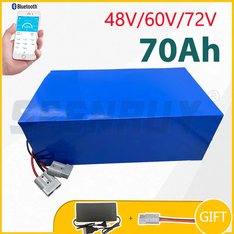 

LiFePO4 Lithium Battery Pack 48V 60V 72V 70Ah Motorcycle Built-in Bluetooth BMS For 3500W 4000W 5000W 7000W Electric Cart