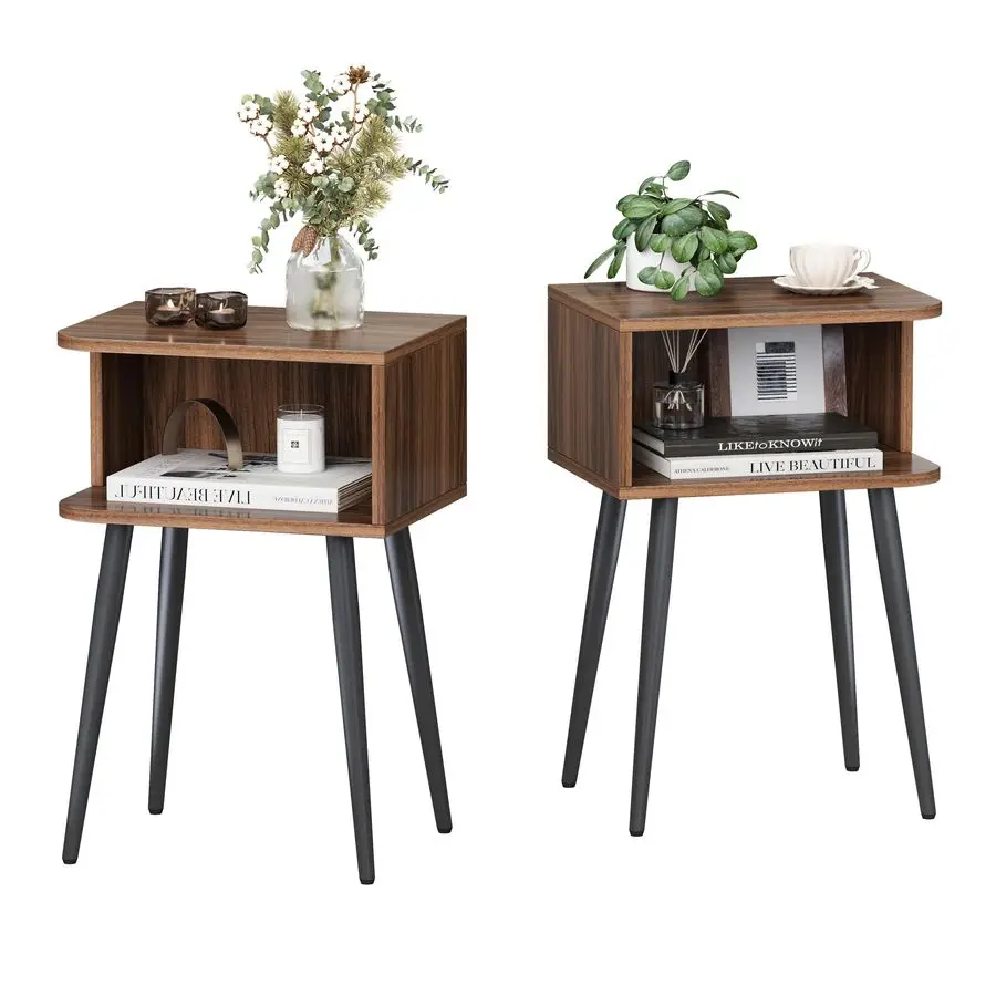 

Комплект из 2-х маленьких прикроватных тумбочек для небольших помещений, прикроватный столик в стиле Mid-Century Modern с открытыми полками, тумбочка для спальни