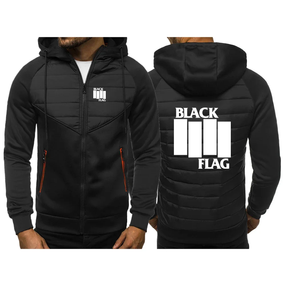 Black Flag Logo 2024 New Print Tricolor Hooded Jacket Spring and Autumn Men Casual Slim Comfortable Leisure Patchwork Coat Tops