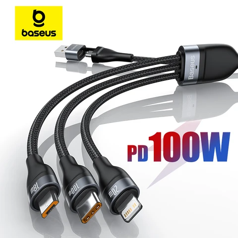 Кабель Baseus 3 в 1 USB C для зарядки iPhone, Macbook Pro, Samsung, Xiaomi — детальный вид товара