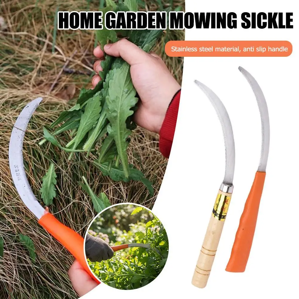 Weeding Sickle With Wooden Handle Stainless Steel Sickle Scythe Farming Tool Kit With Teeth For Weed Removal Lawn Patio Terrace