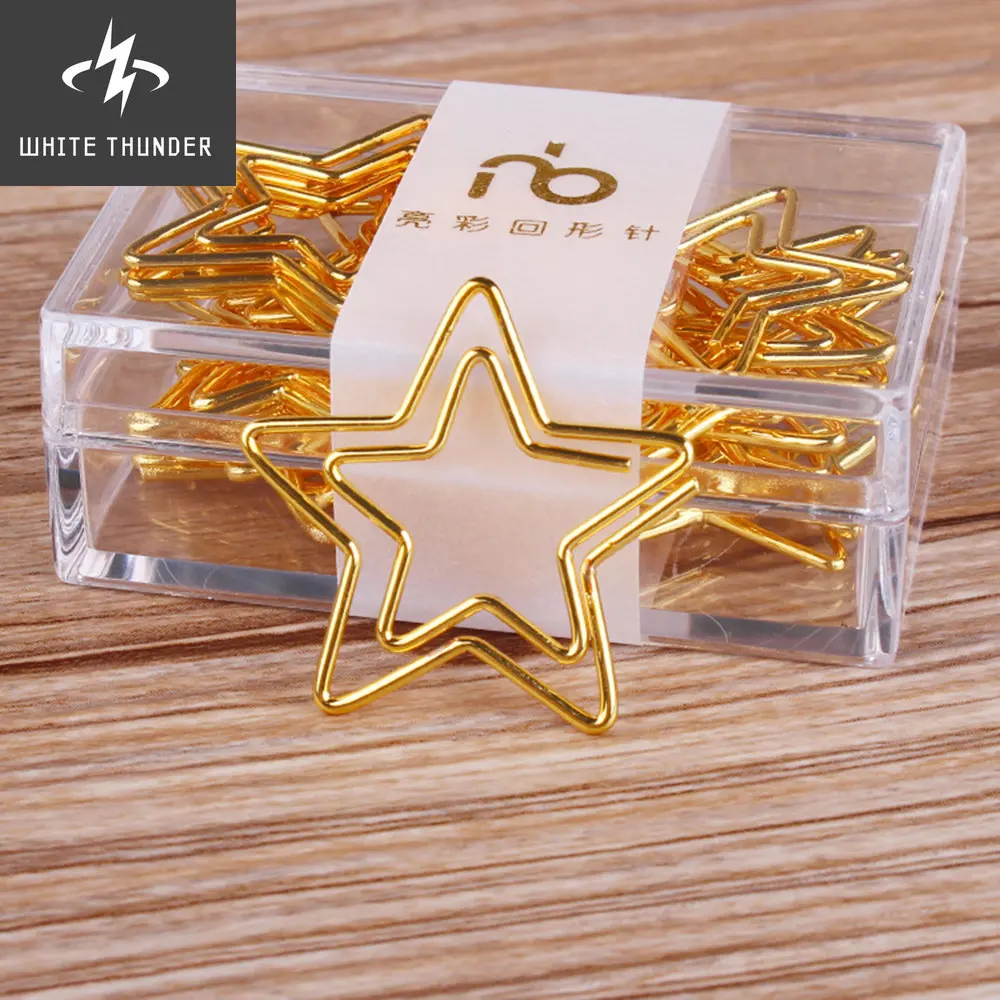 

12 Pcs/box Kawaii Five Pointed Star Paper Clip Gold Metal Bookmark Memo PaperClip Stationery Office Clip