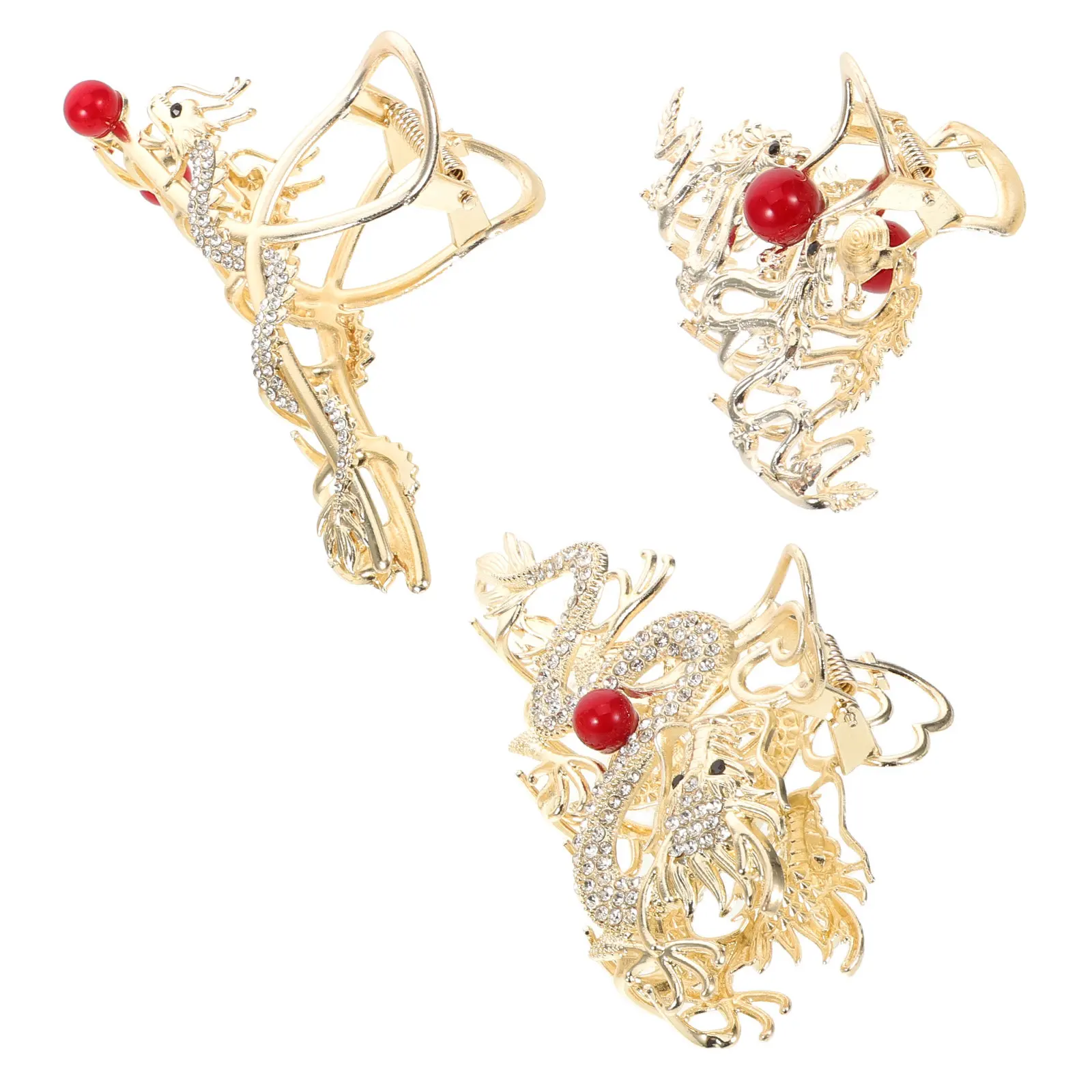 

Набор из 3 винтажных заколок-крабов для волос в виде дракона, металлические, со стразами, в китайском стиле, с прочным захватом, аксессуары для волос в виде дракона, для Праздника Весны