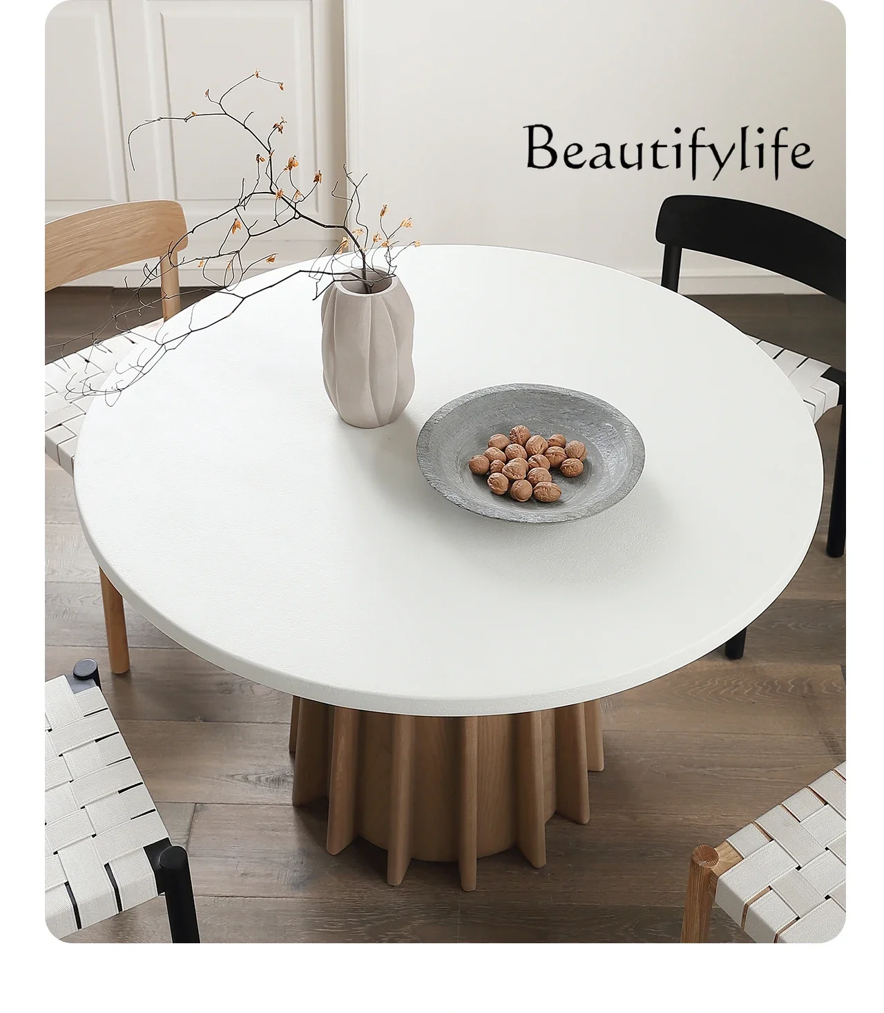 Light luxury small apartment wabi-sabi wind solid wood round dining table Japanese living room high-end simplicity