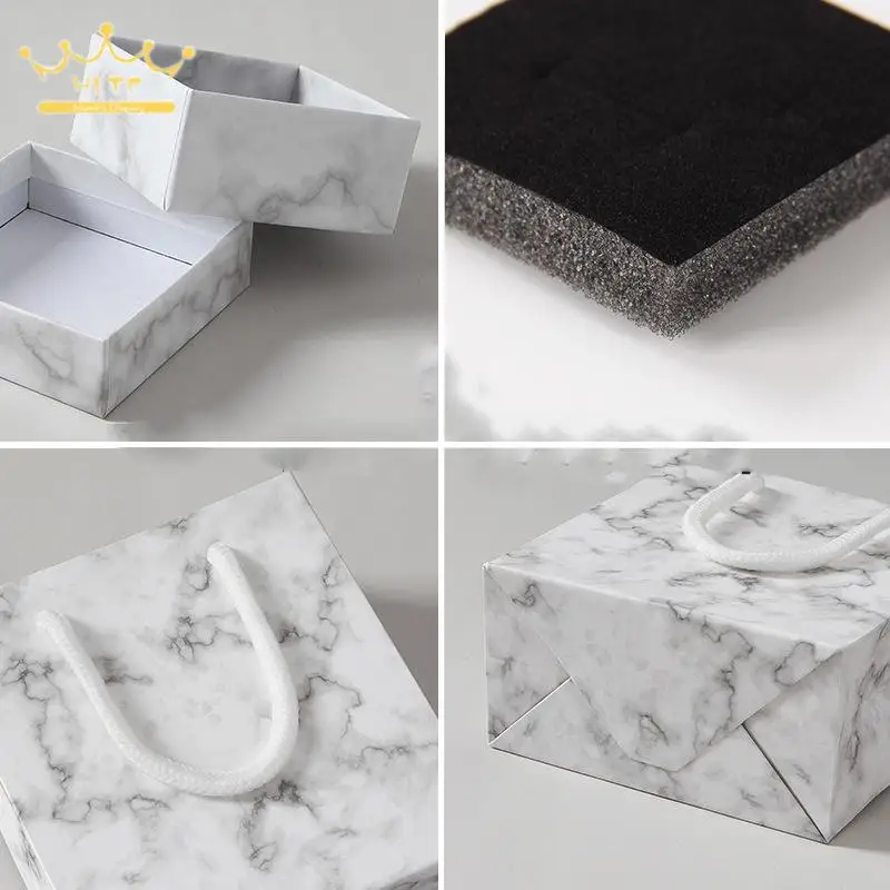 Jewelry Packaging Boxes Ring Earring Organizations Gift Box for Jewelry Grey Marble Pattern Paper Case Necklace Bracelet Box