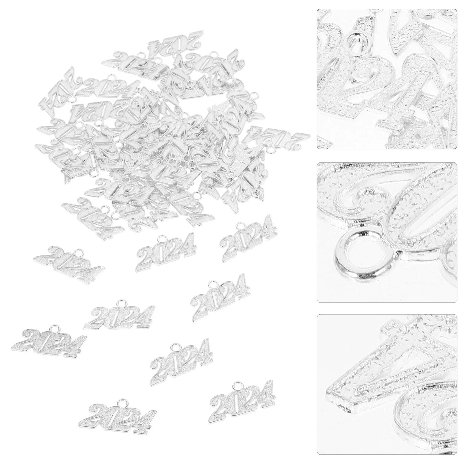 

50Pcs 2024 Charms Pendants Alloy Based DIY Jewelry Making Supplies Shiny Textured Finish for Bookmarks Keychains New Year 2024