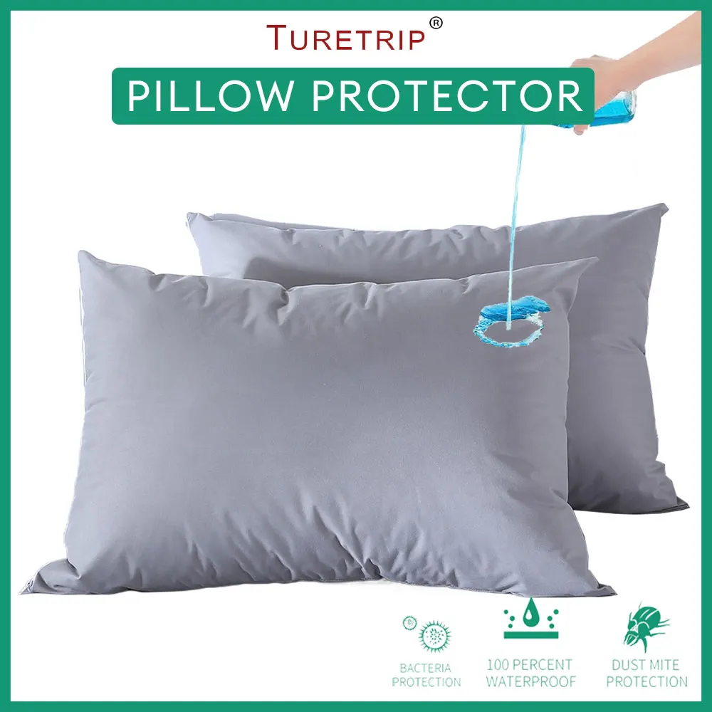 

2pcs Solid Waterproof Pillow Protector Bedbug Proof Zipper Pillowcases Microfiber Fabric Pillow Cover