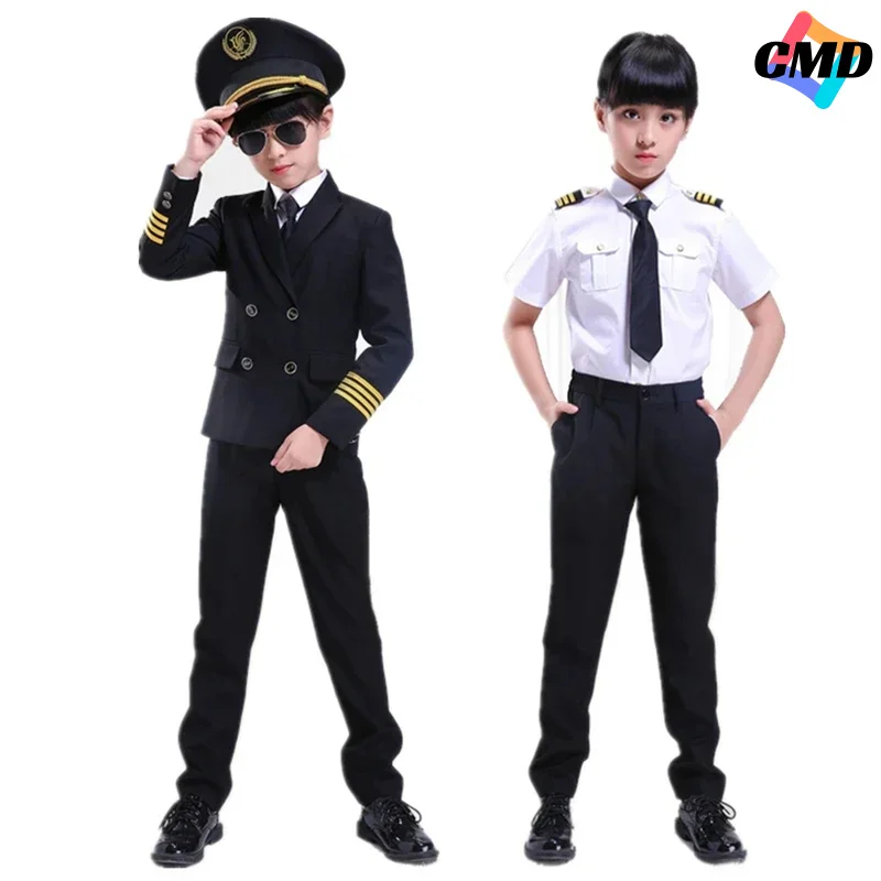 Cos Kids Pilot Costumes Children Cosplay for Boys Girls Flight Attendant Costume Airplane Aircraft Air Force Performance Uniform