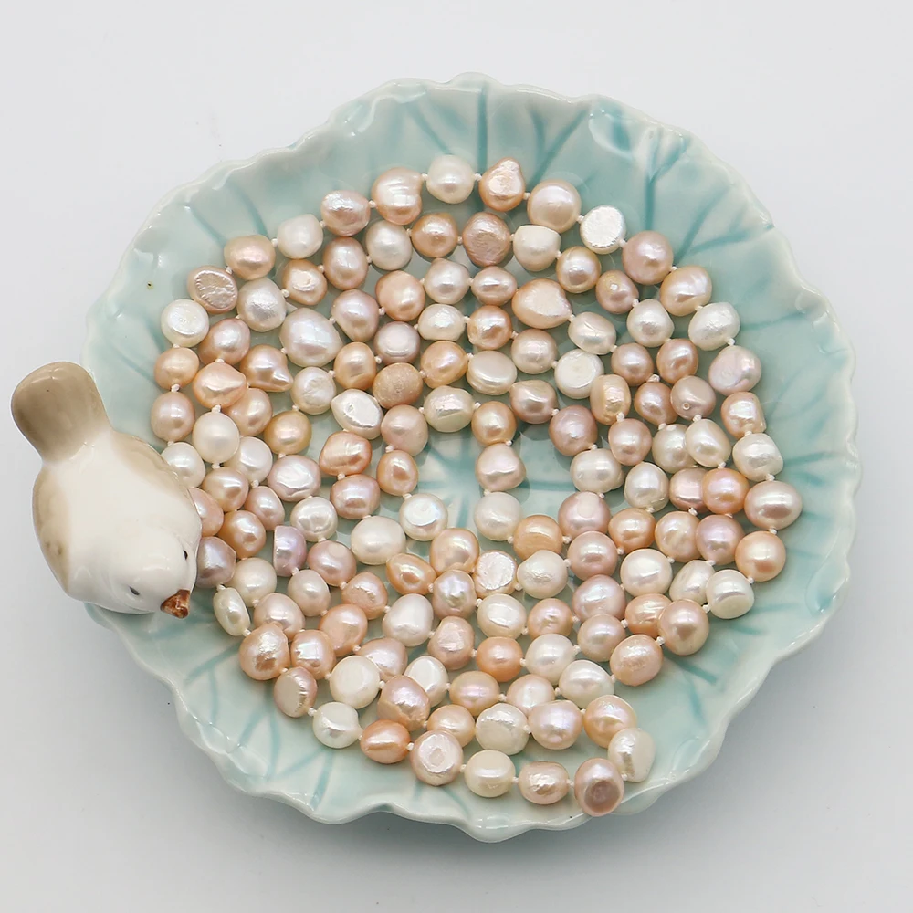 Double-sided Glossy Baroque Pearl Beaded 116cm Transverse Hole Woven Long Chain Music Festival Multi-layer Wound Necklace 7-8mm