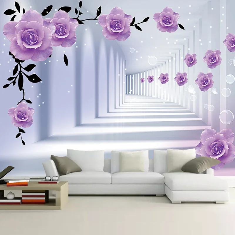 Custom Photo Mural Wallpaper Home Decor 3D Stereo Space Purple Flower Art Wall Painting Living Room TV Background Papier Peint