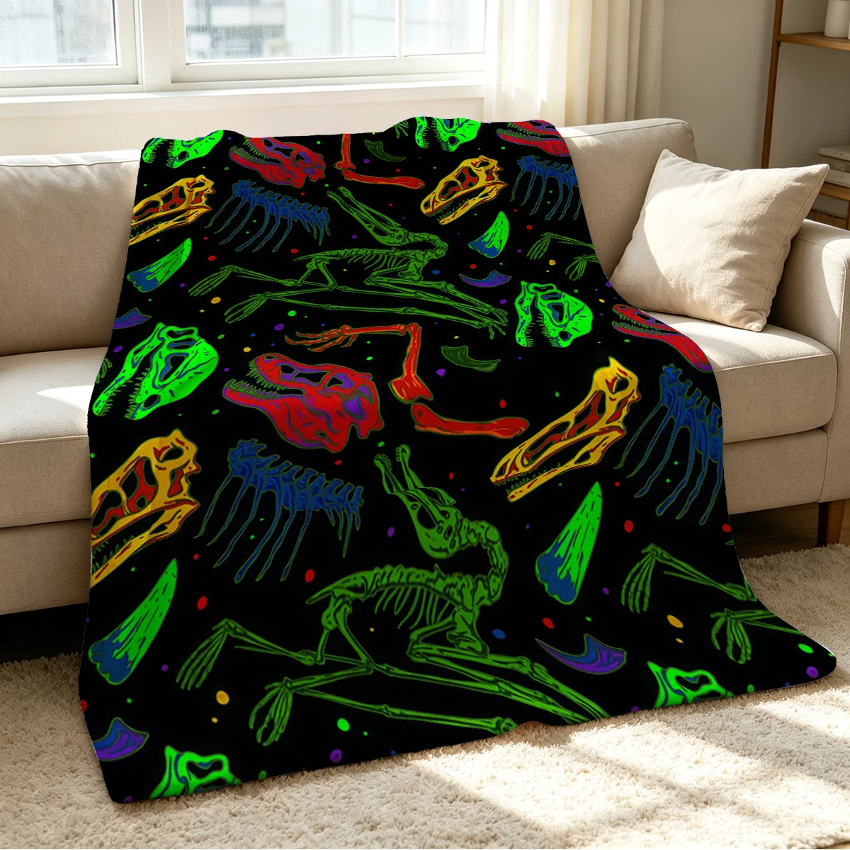 Dino Fossil Blanket Soft Cozy Throw for Sofa Bed Festive Holiday Decor Gift for Kids and Adults,Lightweight and Warm