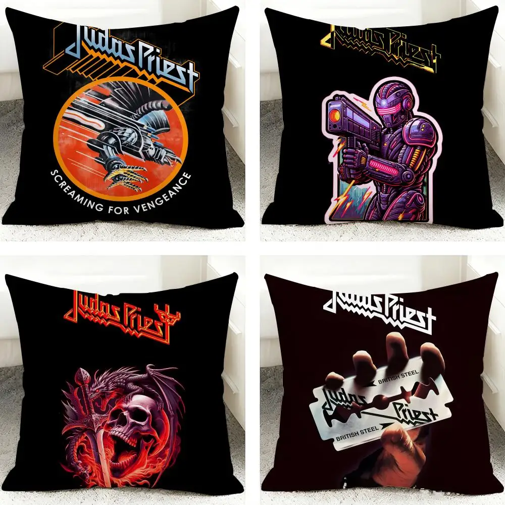 Rock Band J-Judas P-Priest Cushion Cover 40x40cm Square Decorative Sofa Cushion Cover Bedroom Living Room Home Decor Gift